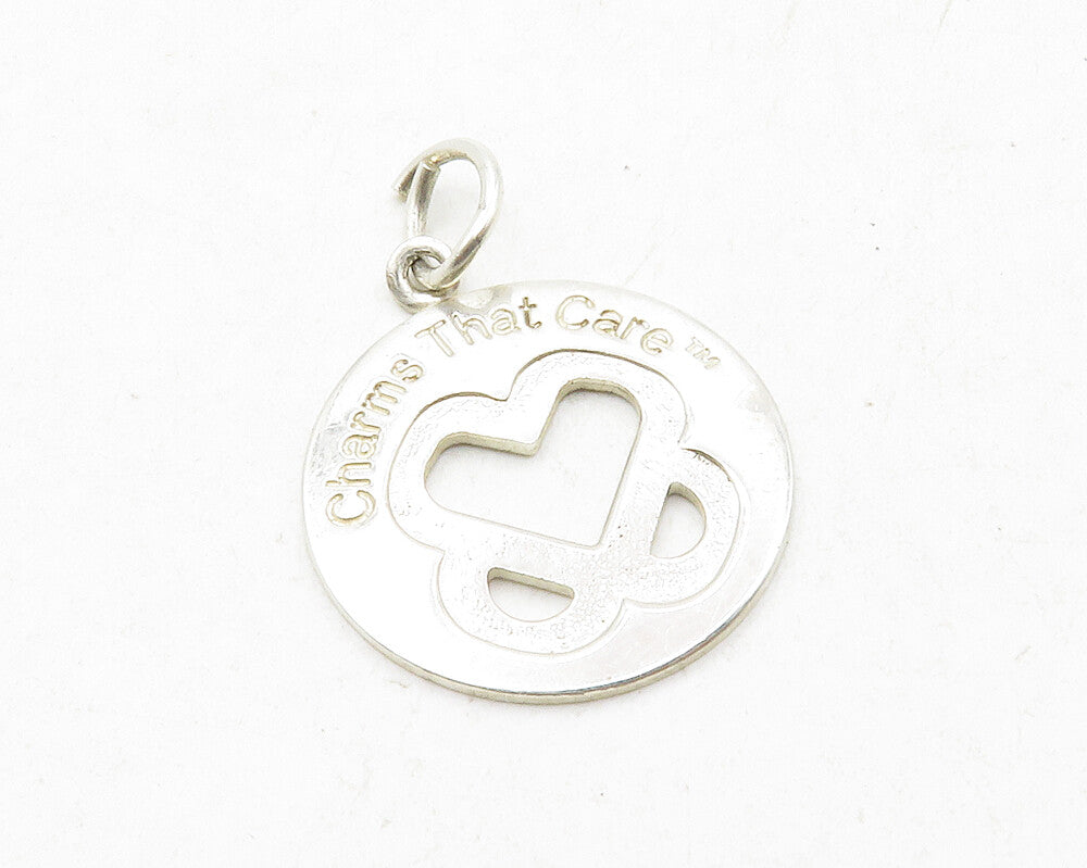 925 Sterling Silver  Vintage Open Love Heart Shiny Round Drop Pendant  PT9849