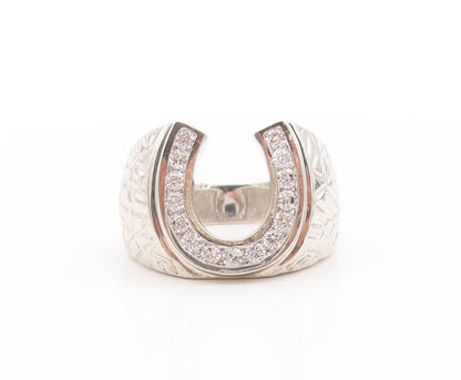 925 Sterling Silver Vintage Ring CZ Lucky Horseshoe Statement Band Sz 8 RG33642