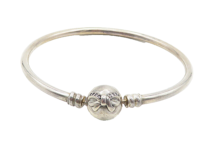 PANDORA 925 Sterling Silver  Vintage Topaz Ribbon Bow Bangle Bracelet  BT1650