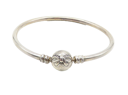 PANDORA 925 Sterling Silver  Vintage Topaz Ribbon Bow Bangle Bracelet  BT1650