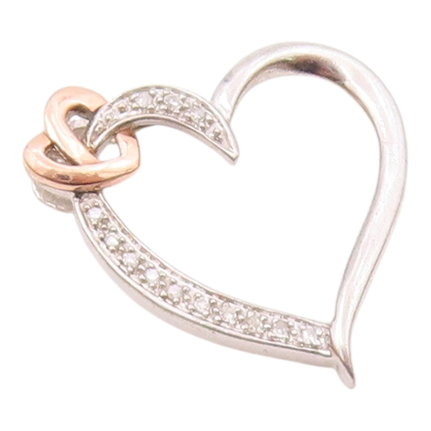 925 Sterling Silver  Genuine Diamonds Two Tone Love Heart Pendant  PT7846