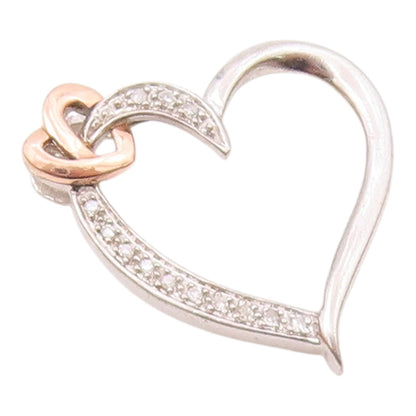 925 Sterling Silver  Genuine Diamonds Two Tone Love Heart Pendant  PT7846