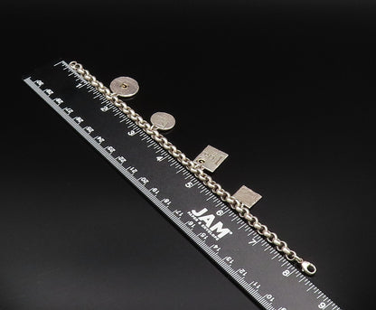 925 Sterling Silver  Vintage Two Tone Engraved Charm Bracelet  BT9550