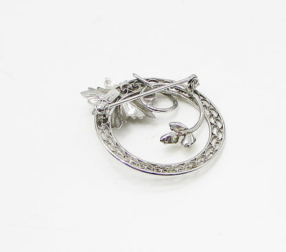 CARL ART 925 Silver  Vintage Blue & White Topaz Floral Leaf Brooch Pin  BP1051