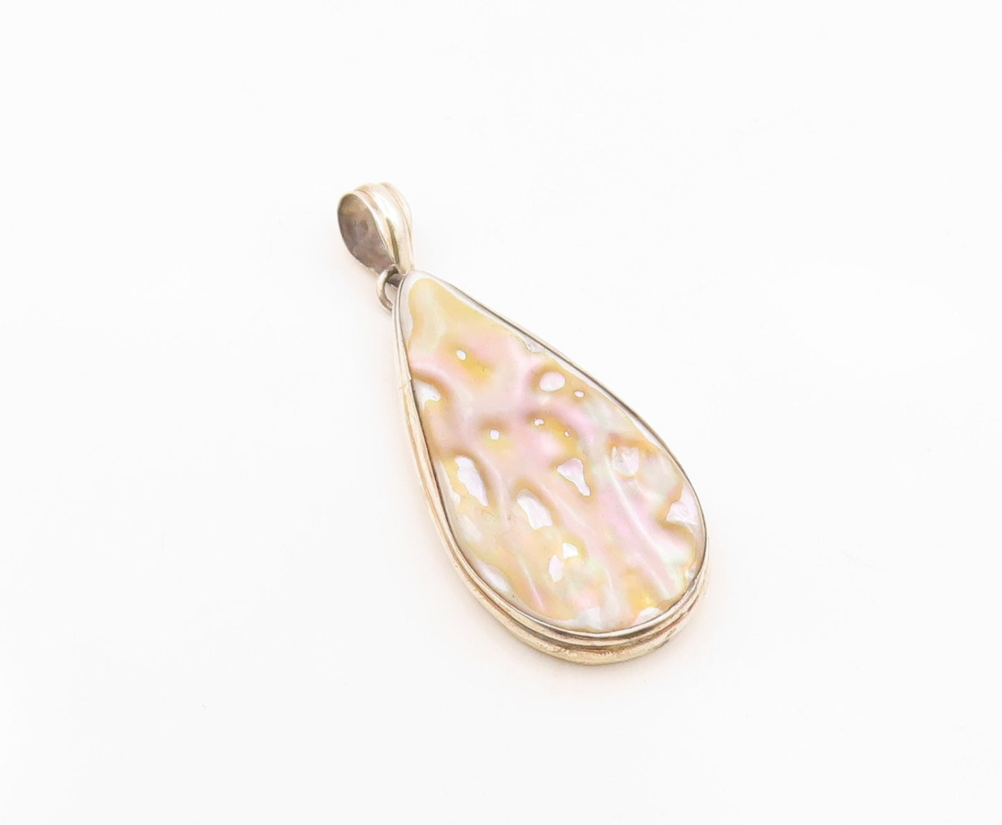 925 Sterling Silver  Vintage Mother Of Pearl Tear Drop Pendant  PT12143
