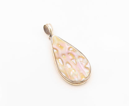 925 Sterling Silver  Vintage Mother Of Pearl Tear Drop Pendant  PT12143