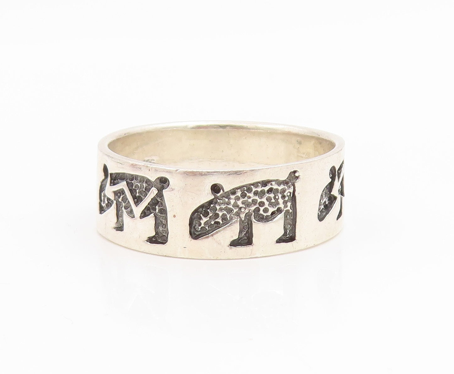 925 Sterling Silver Vintage Ring Engraved Coyote Motif Band  Sz 13.5  RG34955