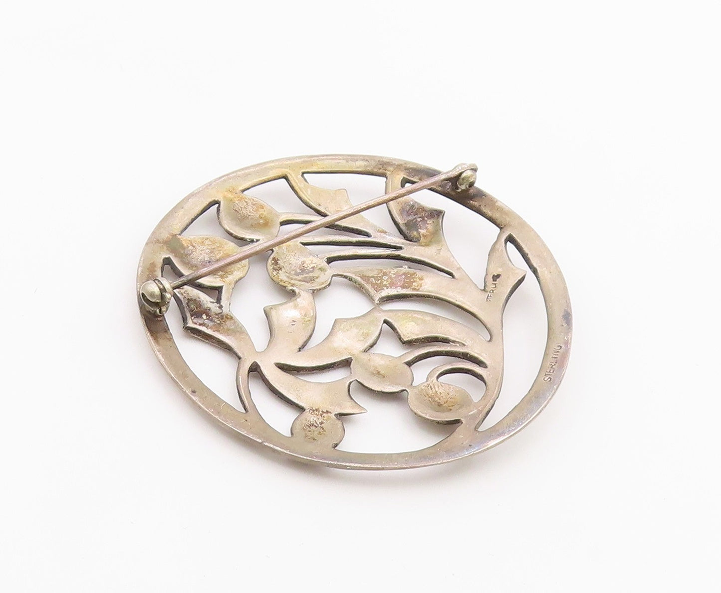 925 Sterling Silver  Vintage Blooming Floral Leaf Vine Brooch Pin  BP3227