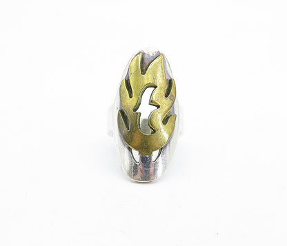 MEXICO 925 Silver  Vintage Two Tone Full Finger Cocktail Ring Sz 7.5  RG6969