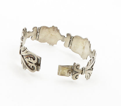 MARICELA TAXCO 925 Silver  Vintage Love Heart Hinge Chain Bracelet  BT6343