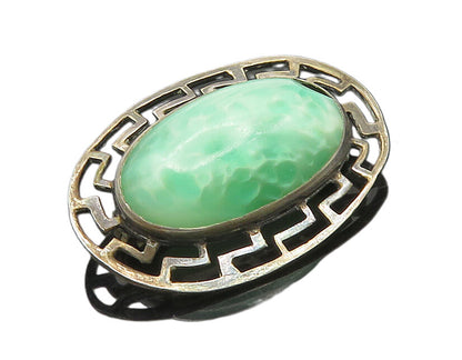 925 Sterling Silver  Vintage Cabochon Green Stone Oval Brooch Pin  BP7424