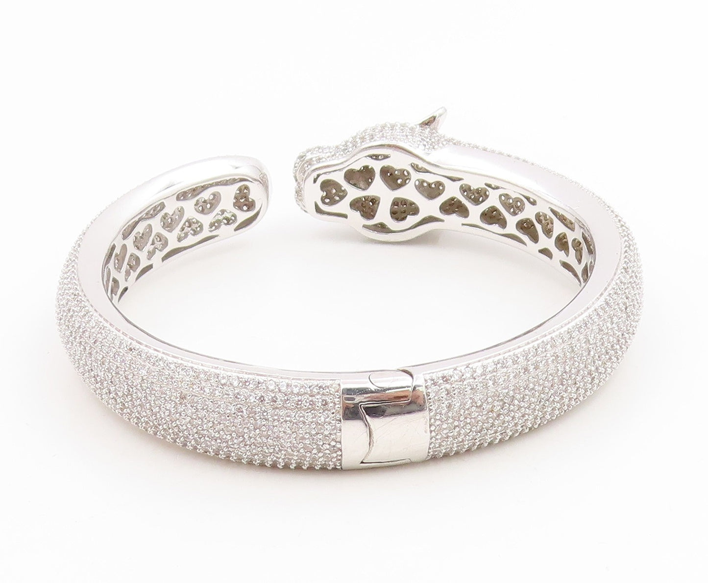 925 Sterling Silver Vintage Bracelet CZ Cluster Panther Head Bangle  BT11987