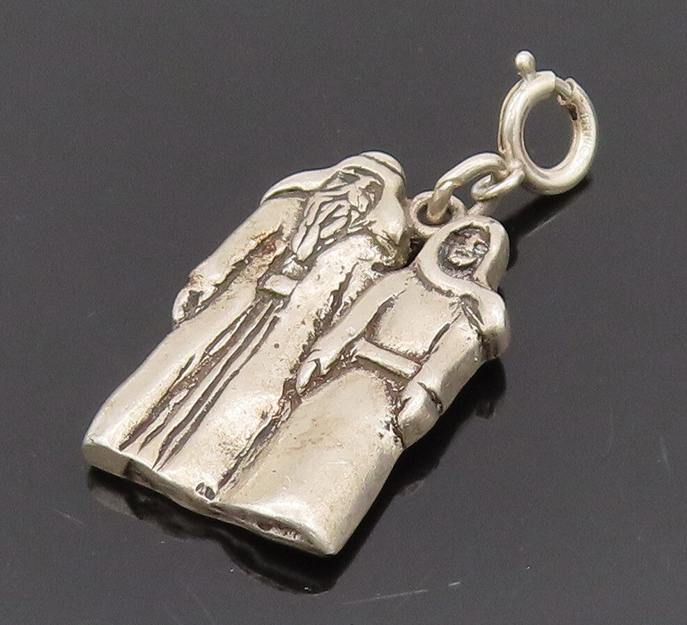 925 Sterling Silver  Vintage Old Couple Promise Solid Charm Pendant  PT22133