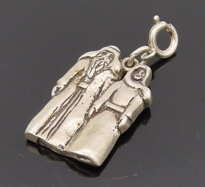 925 Sterling Silver  Vintage Old Couple Promise Solid Charm Pendant  PT22133