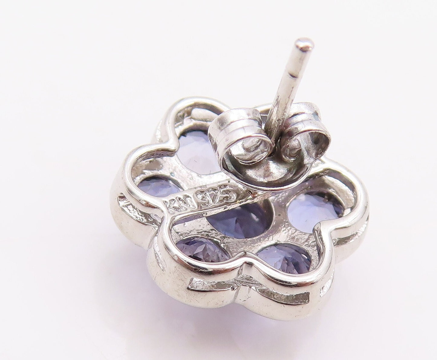 925 Sterling Silver Vintage Earrings Modernist Amethyst Inlay Flower  EG13447
