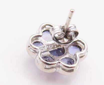 925 Sterling Silver Vintage Earrings Modernist Amethyst Inlay Flower  EG13447