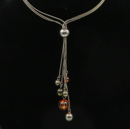 925 Sterling Silver  Vintage Amber Ball Bead Thin Chain Necklace  NE2304