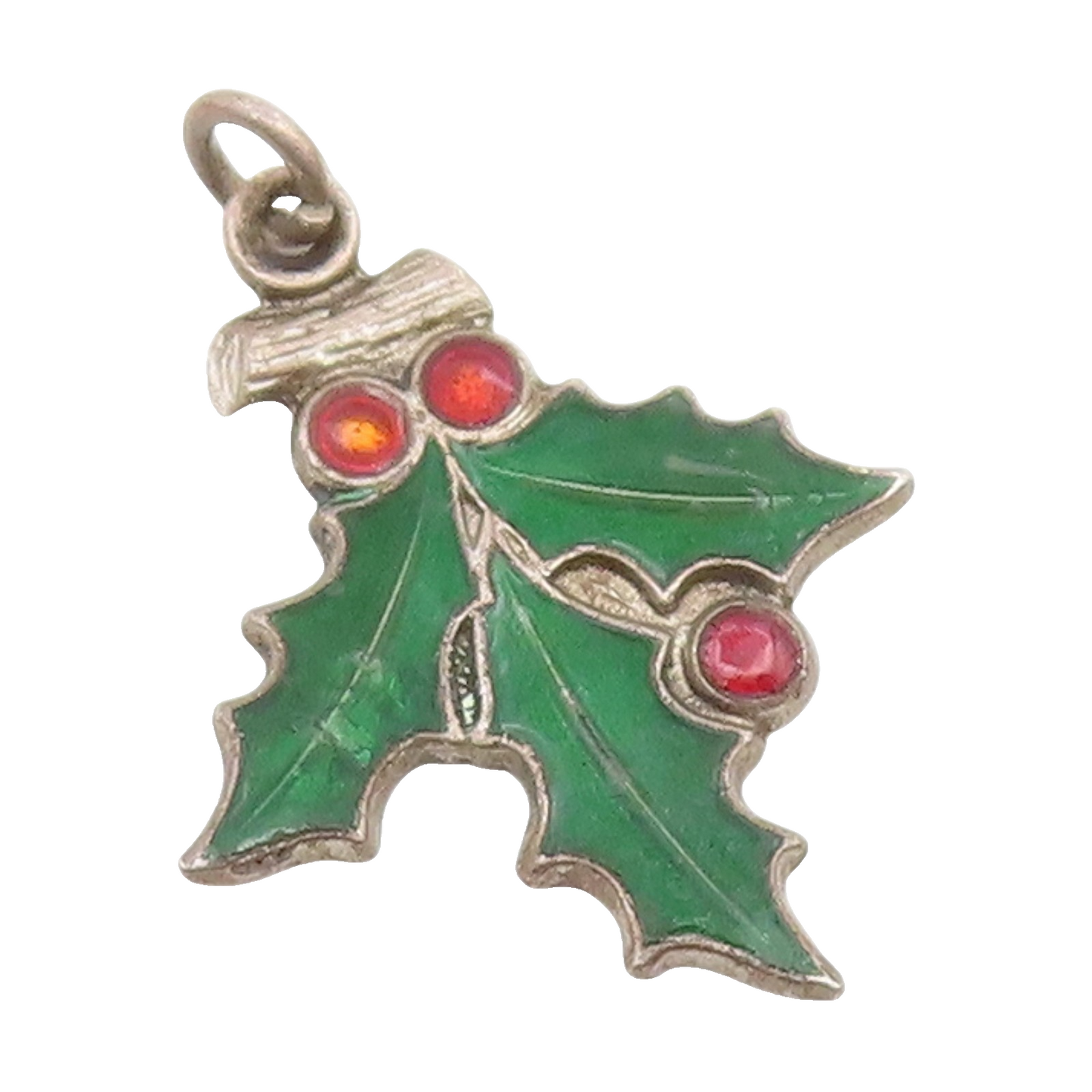 925 Sterling Silver  Vintage Enamel Hollow Christmas Plant Pendant  PT18461