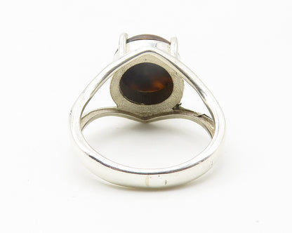 925 Sterling Silver  Cabochon Cut Tiger's Eye Shiny Band Ring Sz 6  RG11590