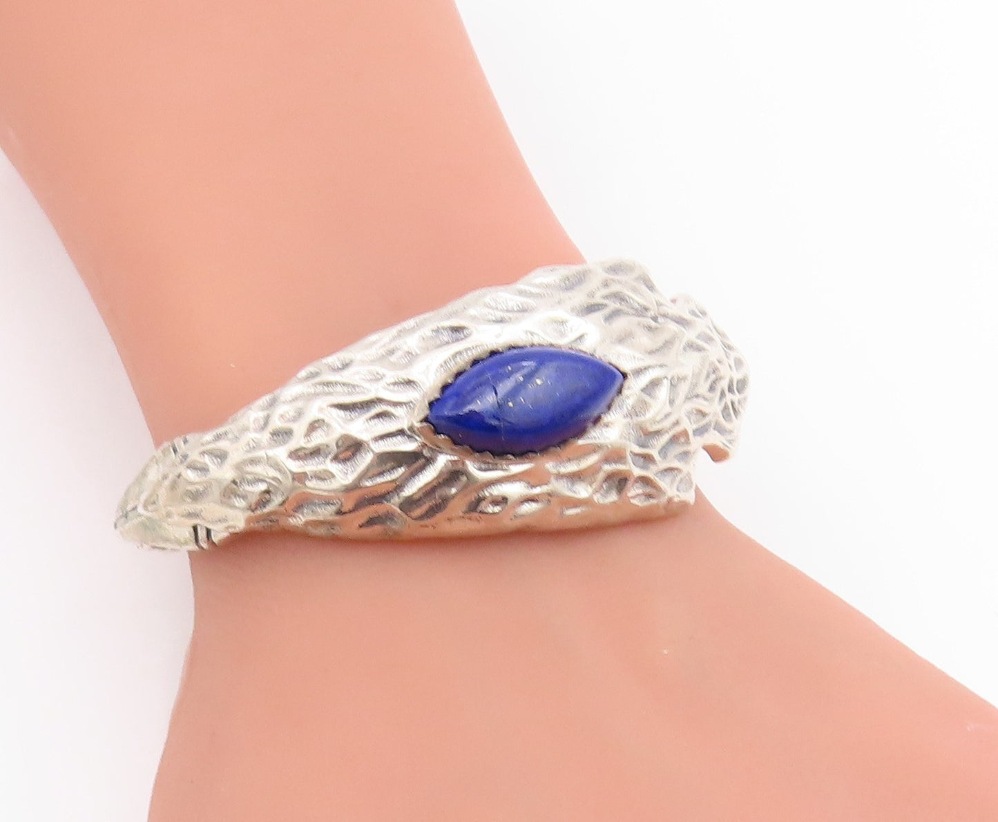 925 Sterling Silver Vintage Bracelet Marquise Cut Lapis Lazuli Arrowhead BT11842