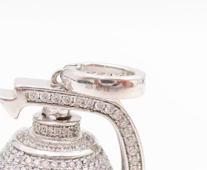 925 Sterling Silver Vintage Pendant Round CZ Cluster Grenade Bomb Charm  PT25634