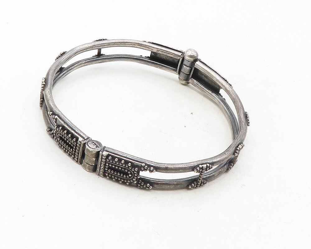 BALI 925 Sterling Silver  Vintage Oxidized Dot Pattern Bangle Bracelet  BT4295