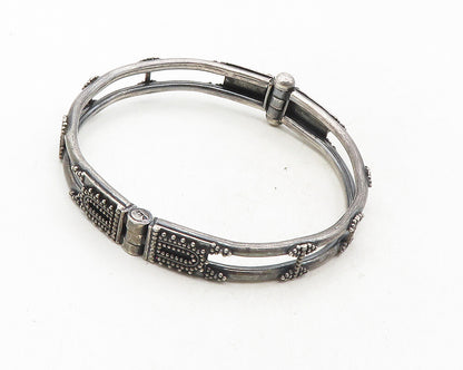 BALI 925 Sterling Silver  Vintage Oxidized Dot Pattern Bangle Bracelet  BT4295
