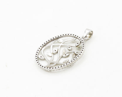 925 Sterling Silver  Shiny White Topaz Floral Vine Motif Pendant  PT14617