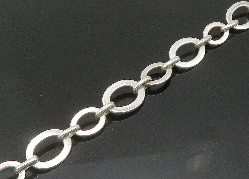 925 Sterling Silver  Vintage Shiny Lotus Flower Oval Chain Necklace  NE3513