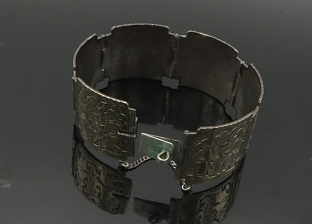 925 Sterling Silver & 18K GOLD  Vintage Warrior Panel Chain Bracelet  BT8242