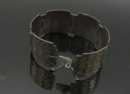 925 Sterling Silver & 18K GOLD  Vintage Warrior Panel Chain Bracelet  BT8242
