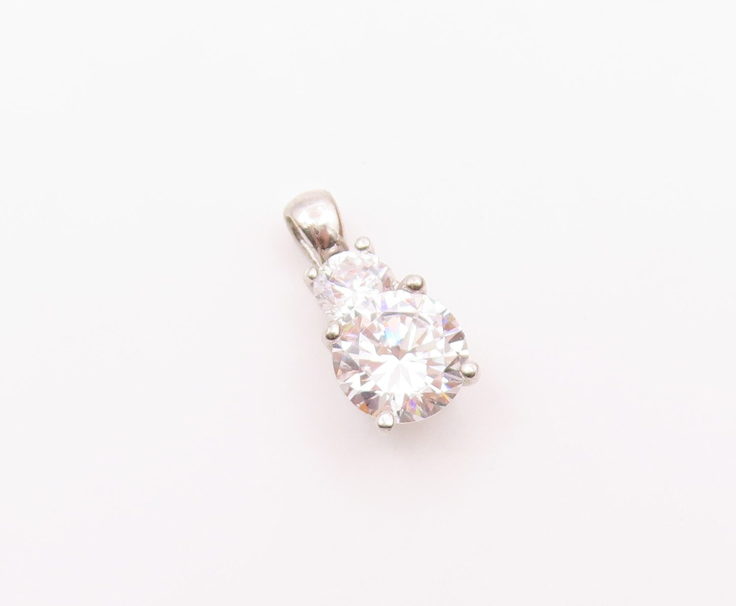 925 Sterling Silver Vintage Shiny Cubic Zirconia Two Stone Pendant PT19956