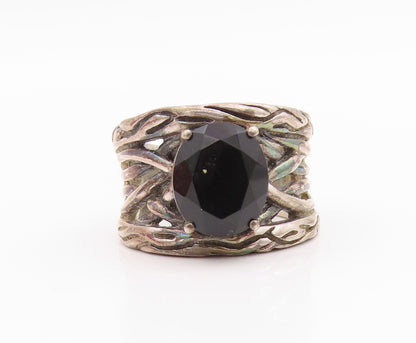 925 Sterling Silver Vintage Ring EFFY Brutalist Carved Oval Onyx  Sz 8  RG33247