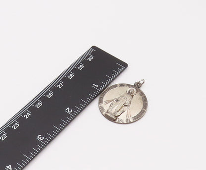 925 Silver  Vintage Virgin Mary Catholic Religious Round Pendant  PT22033