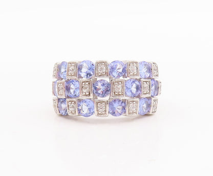 925 Sterling Silver Vintage Ring Square Cut Tanzanite & Sapphire Sz 7.5  RG29432