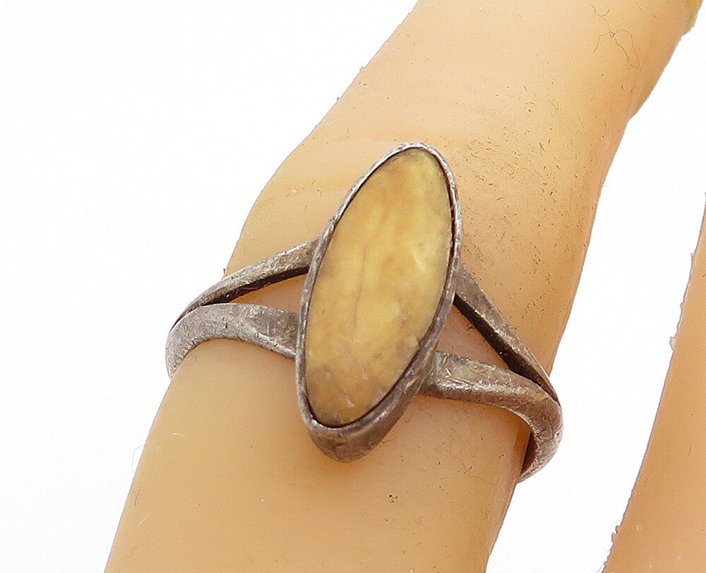 925 Sterling Silver  Vintage Antique Jasper Split Band Ring Sz 6.5  RG5478