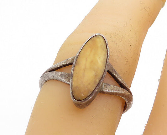 925 Sterling Silver  Vintage Antique Jasper Split Band Ring Sz 6.5  RG5478