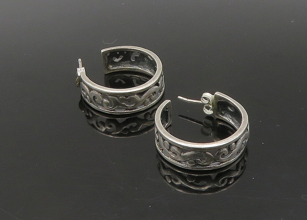 925 Sterling Silver  Vintage Shiny Swirl Vine JHoop Earrings  EG11340