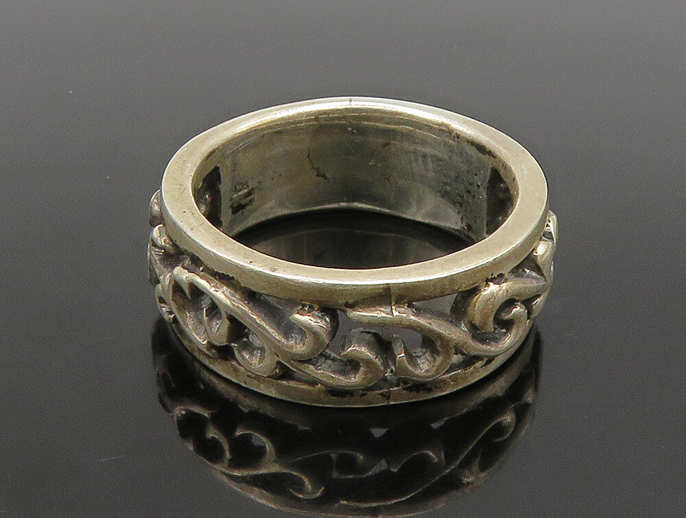 925 Sterling Silver  Vintage Vine Swirl Cutout Band Ring Sz 9  RG24487