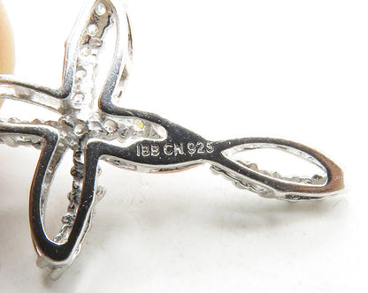 925 Sterling Silver  Shiny Topaz Two Tone Religious Cross Pendant  PT10314