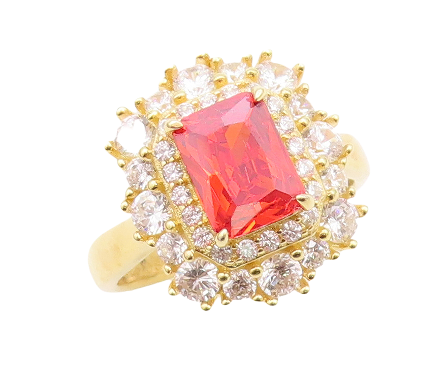 925 Sterling Silver Vintage Ring Gold Plated Red Beaded White CZ  Sz 7  RG30165