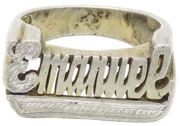 925 Sterling Silver  Vintage Shiny Emanuel Name Band Ring Sz 7.5  RG16880