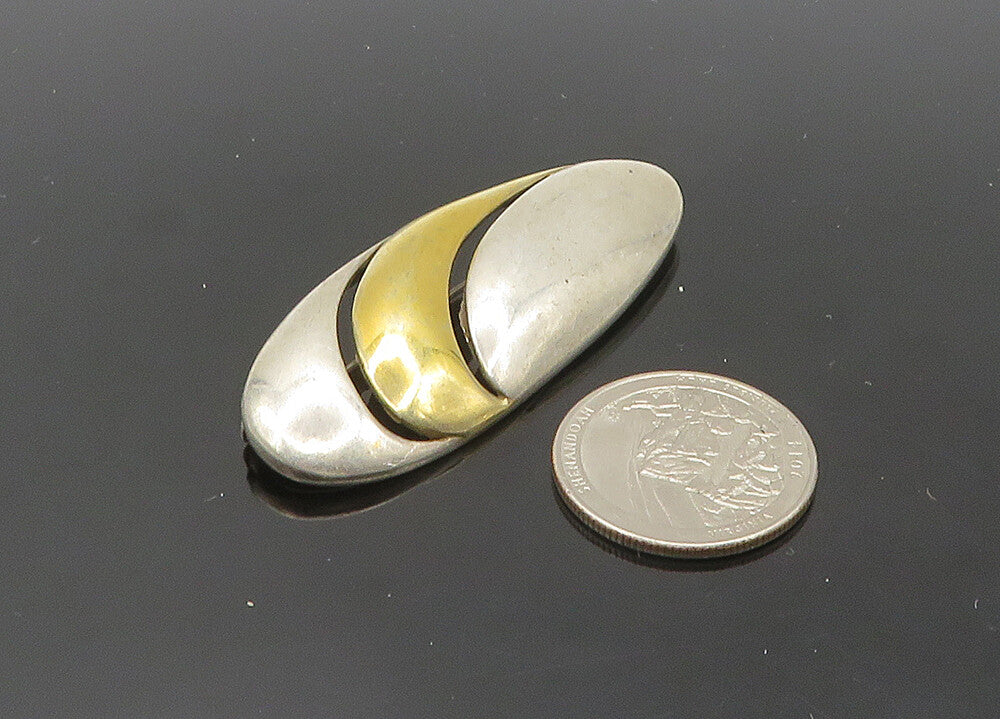 DESIGNER 925 Silver  Vintage Two Tone Cutout Design Oval Brooch Pin  BP8275