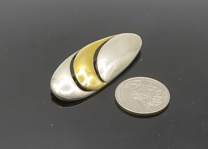 DESIGNER 925 Silver  Vintage Two Tone Cutout Design Oval Brooch Pin  BP8275