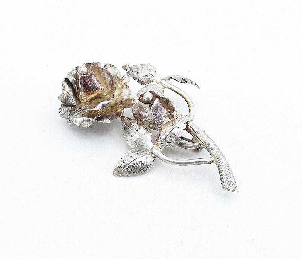 MEXICO 925 Sterling Silver  Vintage Sculpted Single Flower Brooch Pin  BP2738