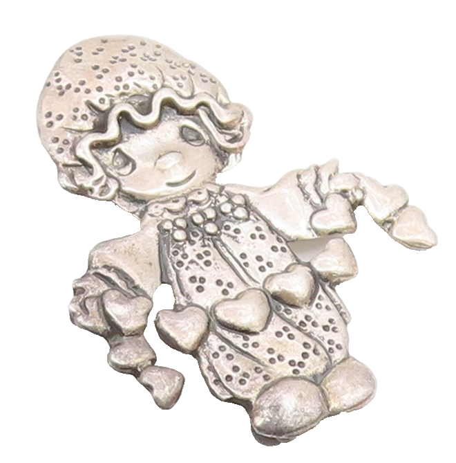 925 Sterling Silver  Vintage Shiny Child With Love Hearts Brooch Pin  BP8946