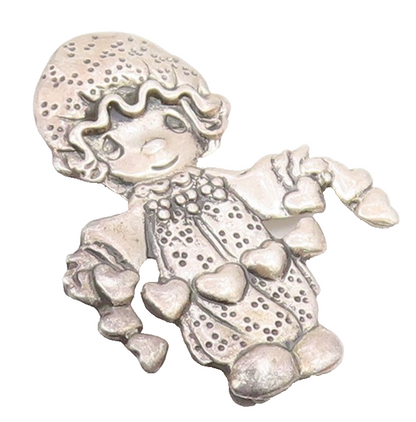 925 Sterling Silver  Vintage Shiny Child With Love Hearts Brooch Pin  BP8946