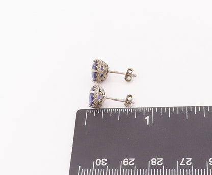 925 Sterling Silver Vintage Earrings Round Cut Purple CZ Carved Studs  EG12901
