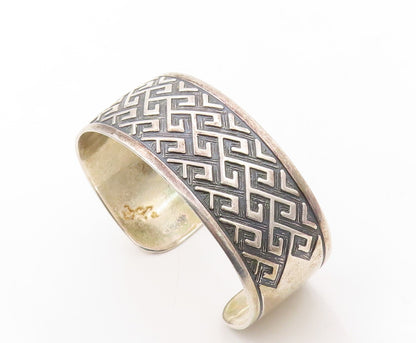 925 Sterling Silver Vintage Bracelet Solid Broad Band Maze Key Carved  BT10920