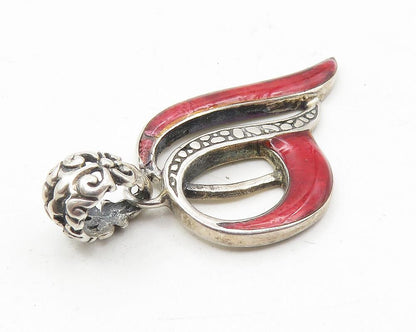 925 Sterling Silver  Vintage Enamel Coated Floral Bail Drop Pendant  PT8044